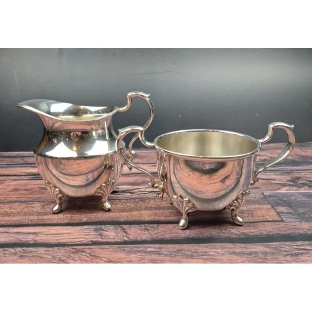 VTG Poole Silver Company 2500 Old English Style Footed Creamer & Open Sugar Bowl